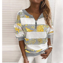 Load image into Gallery viewer, Striped Printed Long-Sleeved Zipper Loose Casual Sweater