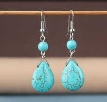 Load image into Gallery viewer, Ethnic retro simple drop water turquoise earrings hot featured texture stone earrings earrings cheap earrings