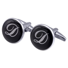 Load image into Gallery viewer, French Cufflinks black round Enamel Traditional letter Cufflinks