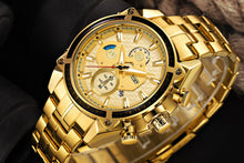 Load image into Gallery viewer, men''s watch fake three eyes luminous men''s watch fashion casual steel band waterproof watch t504g