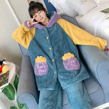 Load image into Gallery viewer, Autumn And Winter Long Velvet Pajamas Set Thick Warm Female Bathrobe Coral Velvet Winter Home Service