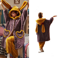 Load image into Gallery viewer, Autumn And Winter Long Velvet Pajamas Set Thick Warm Female Bathrobe Coral Velvet Winter Home Service