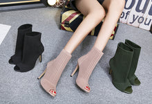 Load image into Gallery viewer, Open-toe knit stiletto heels