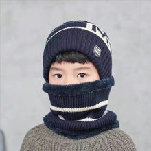 Load image into Gallery viewer, Children's Hats For Autumn And Winter New Boys' Hats And Bibs Set Korean Letters Knitted Hedging Warm Woolen Caps