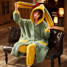 Load image into Gallery viewer, Autumn And Winter Long Velvet Pajamas Set Thick Warm Female Bathrobe Coral Velvet Winter Home Service