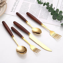 Load image into Gallery viewer, Stainless Steel Cutlery Gift Set Bamboo Wood