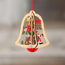 Load image into Gallery viewer, Christmas tree small pendant wooden five-pointed star bell pendant gift Christmas decoration wooden