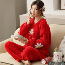 Load image into Gallery viewer, Coral Fleece Women's Pajamas Ladies Thick Flannel Long Sleeves