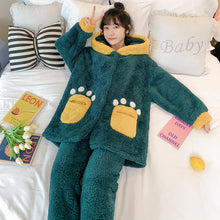 Load image into Gallery viewer, Autumn And Winter Long Velvet Pajamas Set Thick Warm Female Bathrobe Coral Velvet Winter Home Service