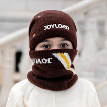 Load image into Gallery viewer, Children's Hats For Autumn And Winter New Boys' Hats And Bibs Set Korean Letters Knitted Hedging Warm Woolen Caps