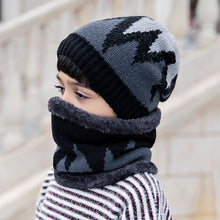 Load image into Gallery viewer, Children's Hats For Autumn And Winter New Boys' Hats And Bibs Set Korean Letters Knitted Hedging Warm Woolen Caps