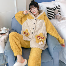 Load image into Gallery viewer, Autumn And Winter Long Velvet Pajamas Set Thick Warm Female Bathrobe Coral Velvet Winter Home Service