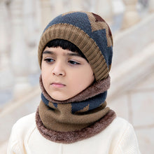 Load image into Gallery viewer, Children's Hats For Autumn And Winter New Boys' Hats And Bibs Set Korean Letters Knitted Hedging Warm Woolen Caps