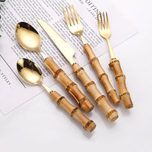 Load image into Gallery viewer, Stainless Steel Cutlery Gift Set Bamboo Wood