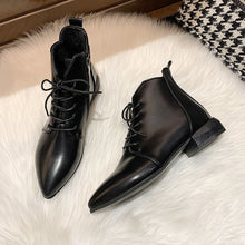 Load image into Gallery viewer, Women's Ankle Boots British Style Thick And Pointed Toe Low Heel Short Boots PU Leather Simple Comfortable