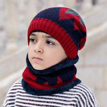 Load image into Gallery viewer, Children's Hats For Autumn And Winter New Boys' Hats And Bibs Set Korean Letters Knitted Hedging Warm Woolen Caps