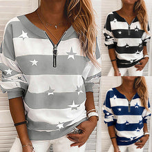 Load image into Gallery viewer, Striped Printed Long-Sleeved Zipper Loose Casual Sweater