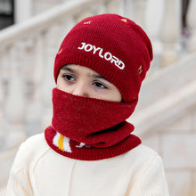 Load image into Gallery viewer, Children's Hats For Autumn And Winter New Boys' Hats And Bibs Set Korean Letters Knitted Hedging Warm Woolen Caps