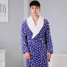 Load image into Gallery viewer, Thickened Polka Dot Robe Coral Fleece Nightgown Men's Bathrobe Pajamas