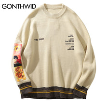 Load image into Gallery viewer, GONTHWID Van Gogh Sleeve Patchwork Pullover Knit Sweater 2019 Mens Hip Hop Embroidery Crewneck Knitwear Sweaters Streetwear Tops