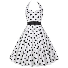 Load image into Gallery viewer, Women Polka Dot Print Summer Dress Sexy Retro White Halter Vintage Dress Plus Size Robe Femme Pin Up Rockabilly Party Dress