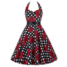 Load image into Gallery viewer, Women Polka Dot Print Summer Dress Sexy Retro White Halter Vintage Dress Plus Size Robe Femme Pin Up Rockabilly Party Dress