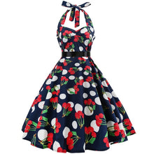 Load image into Gallery viewer, Women Polka Dot Print Summer Dress Sexy Retro White Halter Vintage Dress Plus Size Robe Femme Pin Up Rockabilly Party Dress