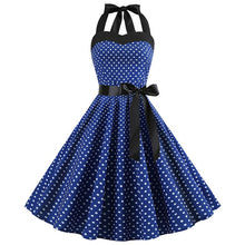Load image into Gallery viewer, Women Polka Dot Print Summer Dress Sexy Retro White Halter Vintage Dress Plus Size Robe Femme Pin Up Rockabilly Party Dress