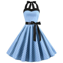 Load image into Gallery viewer, Women Polka Dot Print Summer Dress Sexy Retro White Halter Vintage Dress Plus Size Robe Femme Pin Up Rockabilly Party Dress