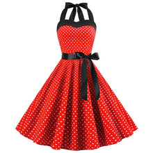 Load image into Gallery viewer, Women Polka Dot Print Summer Dress Sexy Retro White Halter Vintage Dress Plus Size Robe Femme Pin Up Rockabilly Party Dress