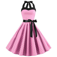 Load image into Gallery viewer, Women Polka Dot Print Summer Dress Sexy Retro White Halter Vintage Dress Plus Size Robe Femme Pin Up Rockabilly Party Dress