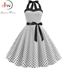 Load image into Gallery viewer, Women Polka Dot Print Summer Dress Sexy Retro White Halter Vintage Dress Plus Size Robe Femme Pin Up Rockabilly Party Dress