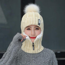 Load image into Gallery viewer, Women Wool Knitted Hat Ski Hat Sets For Female Windproof Winter Outdoor Knit Warm Thick Siamese Scarf Collar Warm Hat Girl Gift