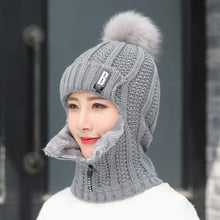 Load image into Gallery viewer, Women Wool Knitted Hat Ski Hat Sets For Female Windproof Winter Outdoor Knit Warm Thick Siamese Scarf Collar Warm Hat Girl Gift