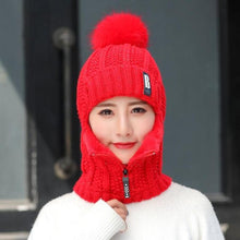Load image into Gallery viewer, Women Wool Knitted Hat Ski Hat Sets For Female Windproof Winter Outdoor Knit Warm Thick Siamese Scarf Collar Warm Hat Girl Gift