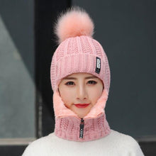 Load image into Gallery viewer, Women Wool Knitted Hat Ski Hat Sets For Female Windproof Winter Outdoor Knit Warm Thick Siamese Scarf Collar Warm Hat Girl Gift
