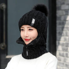 Load image into Gallery viewer, Women Wool Knitted Hat Ski Hat Sets For Female Windproof Winter Outdoor Knit Warm Thick Siamese Scarf Collar Warm Hat Girl Gift