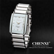 Load image into Gallery viewer, Fashion Longbo Brand Diamonds Elegant Men Ladies Dress Wristwatches Analog Quartz Ceramic Steel Square Clock Couple Lovers Watch