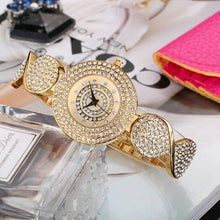 Load image into Gallery viewer, MISSFOX New Arrival Full Diamond Decorated Round Watch Cute Women Wrist Watch Ladies Gold Quartz Wristwatch For Christmas Gift