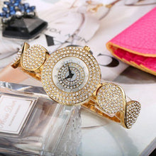 Load image into Gallery viewer, MISSFOX New Arrival Full Diamond Decorated Round Watch Cute Women Wrist Watch Ladies Gold Quartz Wristwatch For Christmas Gift