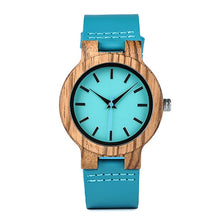 Load image into Gallery viewer, BOBO BIRD Classic Zebra Wood Watch For Men Women Indigo Blue Design Quartz Watch Two Optiom Case Size 33mm and 45mm