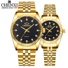 Load image into Gallery viewer, CHENXI Luxury Couple Watch Golden Fashion Stainless Steel Lovers Watch Quartz Wrist Watches For Women & Men Analog Wristwatch