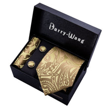 Load image into Gallery viewer, Gold Men Tie Paisley Silk Tie Pocket Square Gift Box Set Barry.Wang Luxury Designer Neck Tie For Men Male Gravat BB-5150