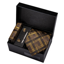 Load image into Gallery viewer, Gold Men Tie Paisley Silk Tie Pocket Square Gift Box Set Barry.Wang Luxury Designer Neck Tie For Men Male Gravat BB-5150