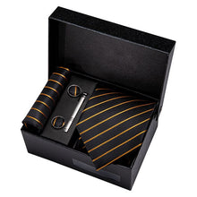 Load image into Gallery viewer, Gold Men Tie Paisley Silk Tie Pocket Square Gift Box Set Barry.Wang Luxury Designer Neck Tie For Men Male Gravat BB-5150