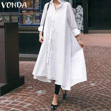 Load image into Gallery viewer, VONDA White Dress Women Sexy Turn-down Collar Asymmetrical Party Dress Office Ladies Sundress Casual Vestido Robe