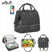 Load image into Gallery viewer, Viedouce USB thermal kid men's insulated office school bag and lunch bag picnic diaper cooler lunch box and bag for women kid