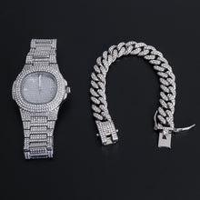 Load image into Gallery viewer, Hip Hop Men Bracelets Bling Iced Out Crystal Miami Chain Gold Silver Color Men Watch + Bracelet Set Luxury Hip Hop 2020 New