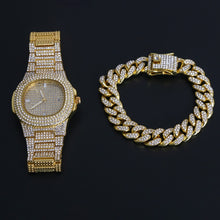 Load image into Gallery viewer, Hip Hop Men Bracelets Bling Iced Out Crystal Miami Chain Gold Silver Color Men Watch + Bracelet Set Luxury Hip Hop 2020 New