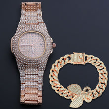 Load image into Gallery viewer, Hip Hop Men Bracelets Bling Iced Out Crystal Miami Chain Gold Silver Color Men Watch + Bracelet Set Luxury Hip Hop 2020 New